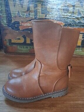 Cat & Jack Brown Riding Boots w/ Side Zippers & Decorative Bows, Toddler Size 6